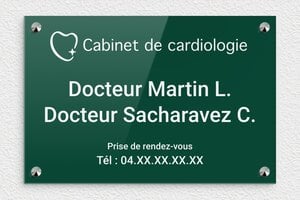 Plaque Cardiologue - plaquepro-job-cardiologue-001-2 - 300 x 200 mm - vert-blanc - screws-caps - plaquepro-job-cardiologue-001-2