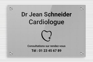 Plaque Cardiologue - plaquepro-job-cardiologue-001-4 - 300 x 200 mm - gris-noir - screws-caps - plaquepro-job-cardiologue-001-4