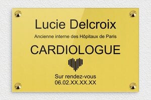 Plaque Cardiologue - plaquepro-job-cardiologue-002-2 - 300 x 200 mm - or-clair-noir - screws-caps - plaquepro-job-cardiologue-002-2