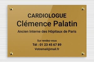 Plaque Cardiologue - plaquepro-job-cardiologue-002-4 - 300 x 200 mm - or-fonce-noir - screws-caps - plaquepro-job-cardiologue-002-4
