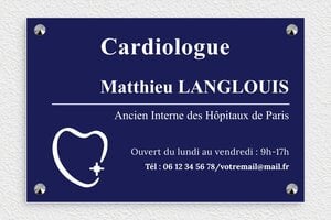 Plaque Cardiologue - plaquepro-job-cardiologue-005-4 - 300 x 200 mm - bleu-marine-blanc - screws-caps - plaquepro-job-cardiologue-005-4