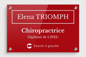 Plaque Professionnelle Chiropracteur - plaquepro-job-chiropracteur-001-4 - 300 x 200 mm - rouge-blanc - screws-spacer - plaquepro-job-chiropracteur-001-4