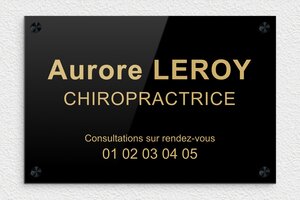 Plaque Professionnelle Chiropracteur - plaquepro-job-chiropracteur-003-1 - 300 x 200 mm - noir-or - screws-caps - plaquepro-job-chiropracteur-003-1