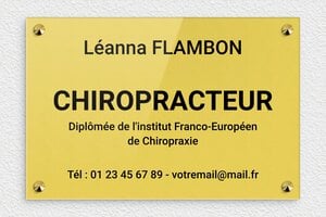 Plaque Professionnelle Plexiglass Or - plaquepro-job-chiropracteur-003-4 - 300 x 200 mm - or-clair-noir - screws-caps - plaquepro-job-chiropracteur-003-4