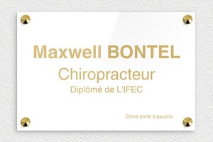 Plaque Professionnelle Chiropracteur - plaquepro-job-chiropracteur-005-4 - 300 x 200 mm - blanc-or - screws-caps - plaquepro-job-chiropracteur-005-4