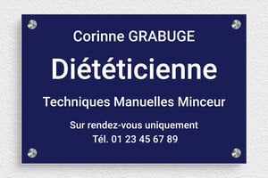 Plaque Diététicienne - plaquepro-job-dieteticienne-003-4 - 300 x 200 mm - bleu-marine-blanc - screws-spacer - plaquepro-job-dieteticienne-003-4