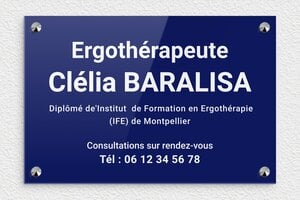 Plaque Professionnelle Ergothérapeute - plaquepro-job-ergotherapeute-001-1 - 300 x 200 mm - bleu-blanc - screws-caps - plaquepro-job-ergotherapeute-001-1