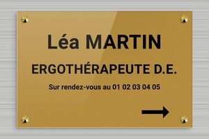 Plaque Professionnelle Ergothérapeute - plaquepro-job-ergotherapeute-003-0 - 300 x 200 mm - or-fonce-noir - screws-caps - plaquepro-job-ergotherapeute-003-0