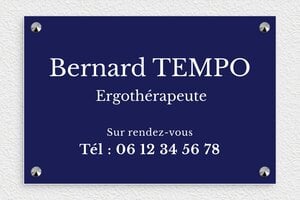 Plaque Professionnelle Ergothérapeute - plaquepro-job-ergotherapeute-003-4 - 300 x 200 mm - bleu-marine-blanc - screws-caps - plaquepro-job-ergotherapeute-003-4