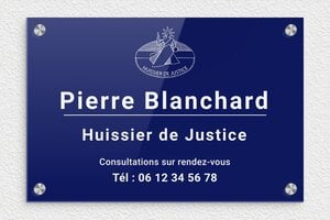 Plaque Huissier de Justice - plaquepro-job-huissier-002-4 - 300 x 200 mm - bleu-blanc - screws-caps - plaquepro-job-huissier-002-4