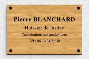 Plaque Professionnelle Bois - plaquepro-job-huissier-003-45 - 300 x 200 mm - bambou - screws-spacer - plaquepro-job-huissier-003-45