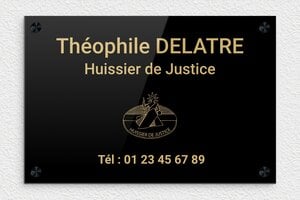 Plaque Huissier de Justice - plaquepro-job-huissier-004-4 - 300 x 200 mm - noir-or - screws-caps - plaquepro-job-huissier-004-4