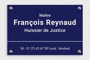 Plaque Huissier de Justice - plaquepro-job-huissier-005-4 - 300 x 200 mm - bleu-marine-blanc - screws-caps - plaquepro-job-huissier-005-4
