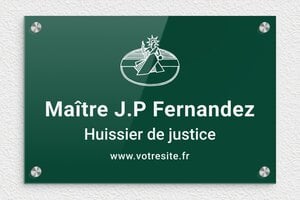 Plaque Huissier de Justice - plaquepro-job-huissier-009-1 - 300 x 200 mm - vert-blanc - screws-caps - plaquepro-job-huissier-009-1