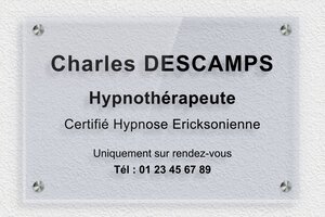 Plaque Professionnelle Plexiglass Transparent - plaquepro-job-hypnotherapeute-002-41115 - 300 x 200 mm - bleu - screws-spacer - plaquepro-job-hypnotherapeute-002-41115