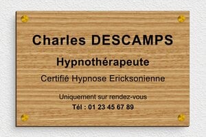 Plaque Professionnelle Bois - plaquepro-job-hypnotherapeute-002-45 - 300 x 200 mm - chene - screws-spacer - plaquepro-job-hypnotherapeute-002-45