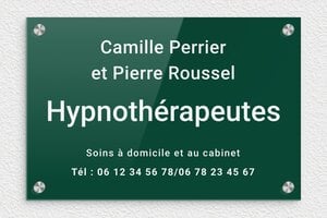 Plaque Hypnothérapeute - plaquepro-job-hypnotherapeute-003-4 - 300 x 200 mm - vert-blanc - screws-caps - plaquepro-job-hypnotherapeute-003-4