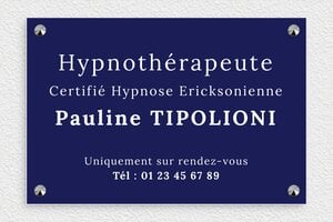 Plaque Hypnothérapeute - plaquepro-job-hypnotherapeute-005-4 - 300 x 200 mm - bleu-marine-blanc - screws-caps - plaquepro-job-hypnotherapeute-005-4