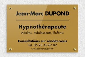 Plaque Professionnelle Hypnothérapeute - plaquepro-job-hypnotherapeute-quadri-003-1 - 300 x 200 mm - or-fonce-noir - screws-caps - plaquepro-job-hypnotherapeute-quadri-003-1