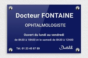 Plaque Ophtalmologue - plaquepro-job-ophtalmologie-001-0 - 300 x 200 mm - bleu-blanc - screws-caps - plaquepro-job-ophtalmologie-001-0