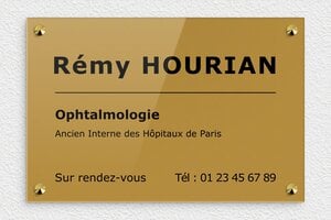 Plaque Ophtalmologue - plaquepro-job-ophtalmologie-003-4 - 300 x 200 mm - or-fonce-noir - screws-caps - plaquepro-job-ophtalmologie-003-4