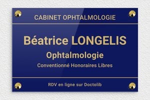 Plaque Ophtalmologue - plaquepro-job-ophtalmologie-004-4 - 300 x 200 mm - bleu-or - screws-caps - plaquepro-job-ophtalmologie-004-4