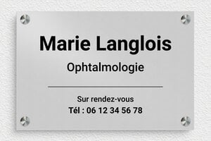 Plaque Ophtalmologue - plaquepro-job-ophtalmologie-005-4 - 300 x 200 mm - anodise - screws-spacer - plaquepro-job-ophtalmologie-005-4