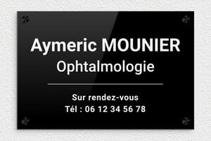 Plaque Ophtalmologue - plaquepro-job-ophtalmologie-006-4 - 300 x 200 mm - noir-blanc - screws-caps - plaquepro-job-ophtalmologie-006-4