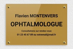 Plaque Ophtalmologue - plaquepro-job-ophtalmologie-009-4 - 300 x 200 mm - or-fonce-noir - screws-caps - plaquepro-job-ophtalmologie-009-4