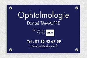 Plaque Ophtalmologue - plaquepro-job-ophtalmologie-010-4 - 300 x 200 mm - bleu-marine-blanc - screws-caps - plaquepro-job-ophtalmologie-010-4
