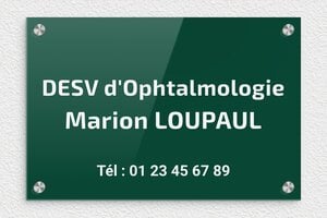 Plaque Ophtalmologue - plaquepro-job-ophtalmologie-011-4 - 300 x 200 mm - vert-blanc - screws-caps - plaquepro-job-ophtalmologie-011-4