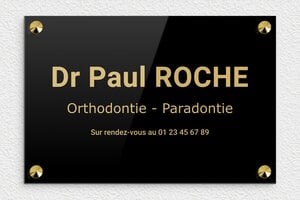 Plaque Orthondontiste - plaquepro-job-orthodontiste-001-0 - 300 x 200 mm - noir-or - screws-caps - plaquepro-job-orthodontiste-001-0