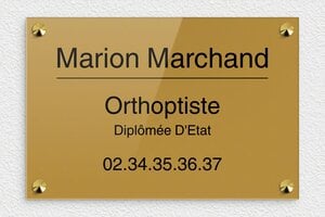 Plaque Orthoptiste - plaquepro-job-orthoptiste-001-2 - 300 x 200 mm - or-fonce-noir - screws-caps - plaquepro-job-orthoptiste-001-2