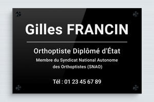Plaque Orthoptiste - plaquepro-job-orthoptiste-009-1 - 300 x 200 mm - noir-blanc - screws-spacer - plaquepro-job-orthoptiste-009-1