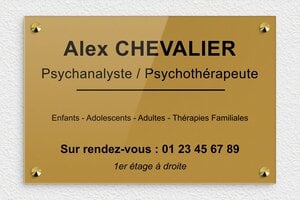 Plaque Psychanalyste - plaquepro-job-psychanalyste-001-0 - 300 x 200 mm - or-fonce-noir - screws-caps - plaquepro-job-psychanalyste-001-0