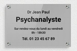Plaque Psychanalyste - plaquepro-job-psychanalyste-001-4 - 300 x 200 mm - gris-noir - screws-spacer - plaquepro-job-psychanalyste-001-4