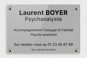 Plaque Psychanalyste - plaquepro-job-psychanalyste-002-0 - 300 x 200 mm - gris-noir - screws-caps - plaquepro-job-psychanalyste-002-0