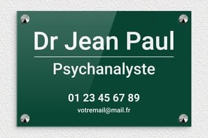 Plaque Psychanalyste - plaquepro-job-psychanalyste-002-4 - 300 x 200 mm - vert-blanc - screws-caps - plaquepro-job-psychanalyste-002-4