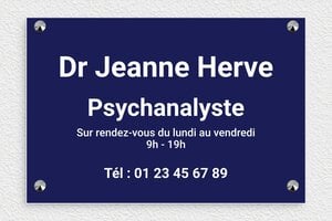 Plaque Psychanalyste - plaquepro-job-psychanalyste-003-4 - 300 x 200 mm - bleu-marine-blanc - screws-caps - plaquepro-job-psychanalyste-003-4