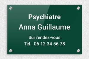Plaque psychiatre - plaquepro-job-psychiatre-001-4 - 300 x 200 mm - vert-blanc - screws-caps - plaquepro-job-psychiatre-001-4