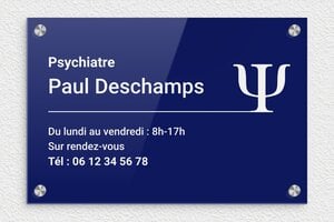 Plaque psychiatre - plaquepro-job-psychiatre-002-4 - 300 x 200 mm - bleu-blanc - screws-caps - plaquepro-job-psychiatre-002-4