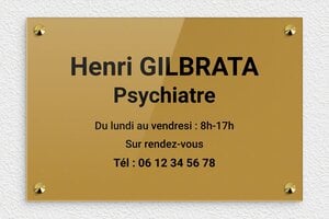 Plaque psychiatre - plaquepro-job-psychiatre-003-4 - 300 x 200 mm - or-fonce-noir - screws-caps - plaquepro-job-psychiatre-003-4