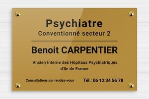 Plaque psychiatre - plaquepro-job-psychiatre-007-4 - 300 x 200 mm - or-fonce-noir - screws-caps - plaquepro-job-psychiatre-007-4