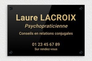 Plaque Psychopraticien - plaquepro-job-psychopraticien-001-0 - 300 x 200 mm - noir-or - screws-caps - plaquepro-job-psychopraticien-001-0