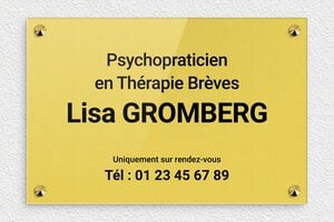 Plaque Psychopraticien - plaquepro-job-psychopraticien-002-1 - 300 x 200 mm - or-clair-noir - screws-caps - plaquepro-job-psychopraticien-002-1