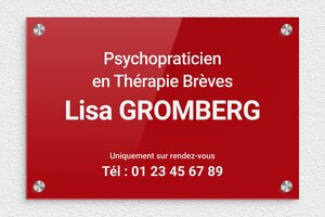 Plaque Psychopraticien - plaquepro-job-psychopraticien-002-4 - 300 x 200 mm - rouge-blanc - screws-caps - plaquepro-job-psychopraticien-002-4