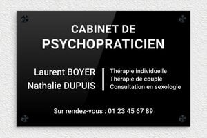 Plaque Psychopraticien - plaquepro-job-psychopraticien-003-0 - 300 x 200 mm - noir-blanc - screws-caps - plaquepro-job-psychopraticien-003-0