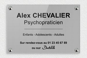Plaque Psychopraticien - plaquepro-job-psychopraticien-004-0 - 300 x 200 mm - gris-noir - screws-caps - plaquepro-job-psychopraticien-004-0