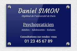 Plaque Psychopraticien - plaquepro-job-psychopraticien-005-0 - 300 x 200 mm - bleu-blanc - screws-caps - plaquepro-job-psychopraticien-005-0