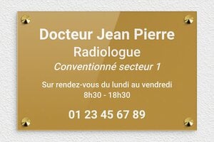 Plaque Radiologue - plaquepro-job-radiologue-4 - 300 x 200 mm - or-fonce-blanc - screws-caps - plaquepro-job-radiologue-4